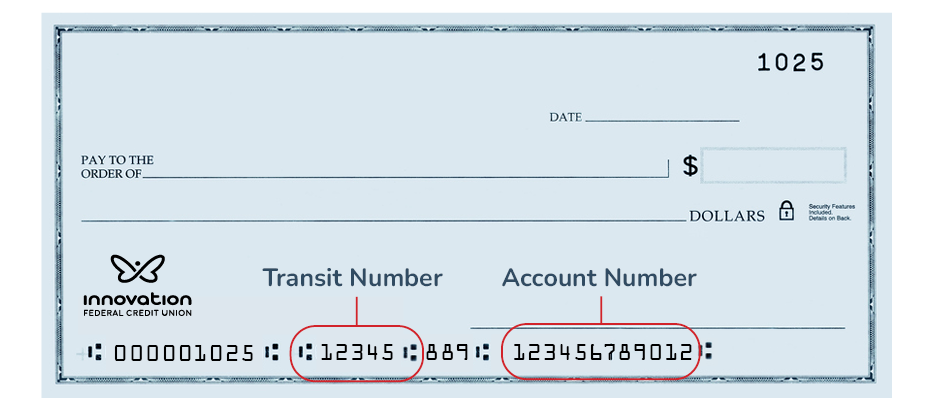Photo of cheque with transit and account number