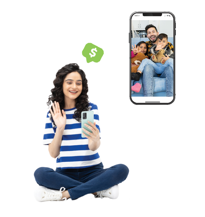 Smiling female talking to her family over video chat