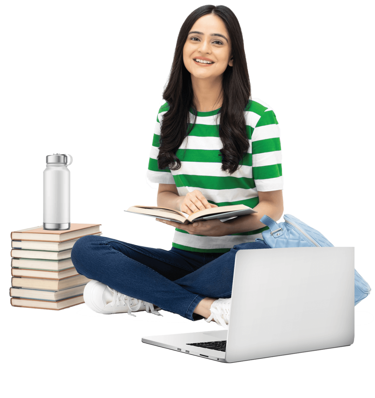 Female student sitting in front of laptop